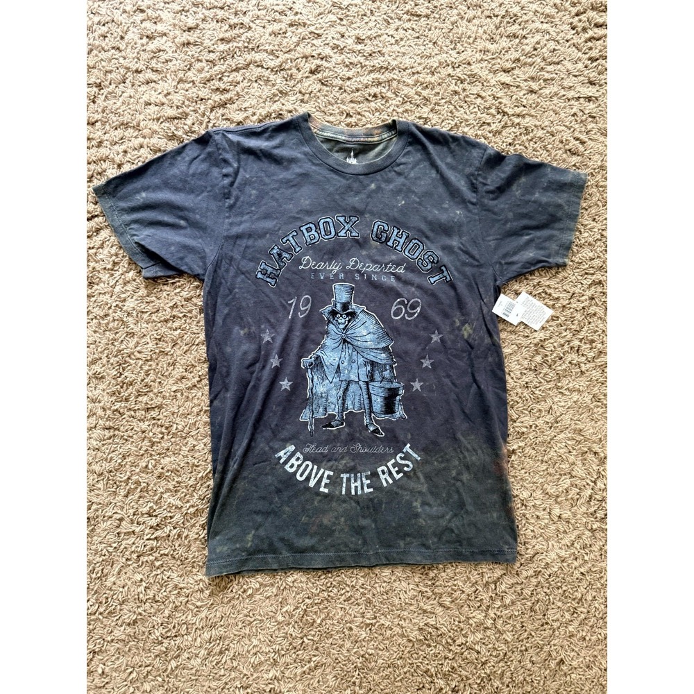 Disney Parks Haunted Mansion Hatbox Ghost T-Shirt Men Small Black Graphic Cotton